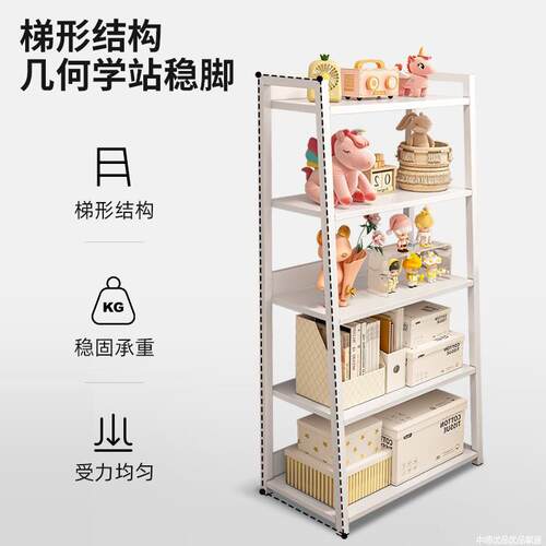 严选置物架落地收纳多层书架电竞房电脑桌旁储物柜铁艺梯形展示架 - 图2