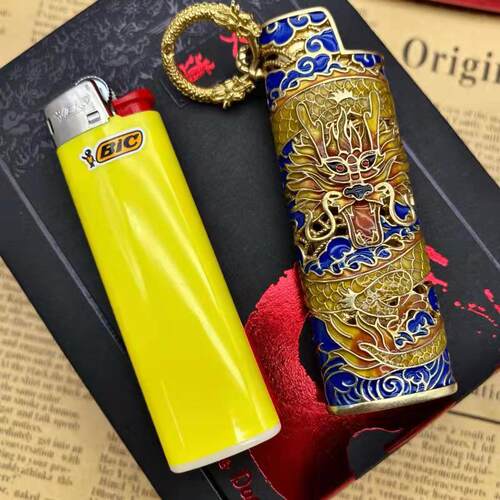 【战壕旗舰店】珐琅彩夜光神龙镀金镀银套壳一次性比克J3打火机套 - 图2
