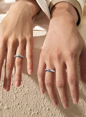海誓山盟925纯银情侣款戒指一对女男小众设计感对戒创意纪念饰品