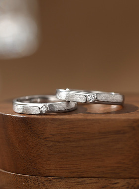 阿宝S999足银拉丝情侣对戒一对搭配高级简约小众设计质感手饰代发