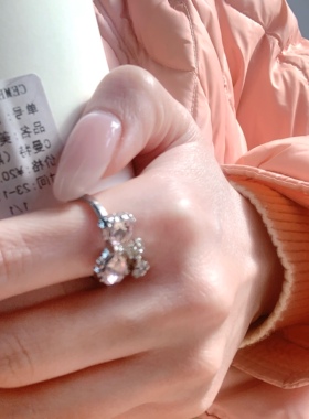 甜糖 甜晕！粉钻蝴蝶结戒指女轻奢气质食指戒小众设计高级感时尚