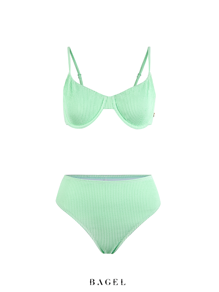 BAGEL分体泳衣薄荷绿高腰显瘦女比基尼海边度假游泳温泉夏季性感 - 图3