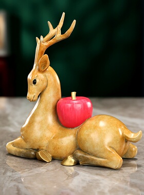 彩铜一鹿平安摆件 家居办公室祥鹿工艺品桌面梅花鹿迷你小装饰