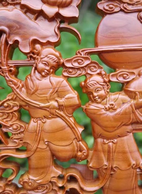 桃木和合二圣摆件夫妻家居客厅家用婚房挂件卧室新结婚送礼品