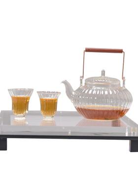 简约现代透明亚克力方形托盘软装样板间茶室客厅桌面茶具套装摆件