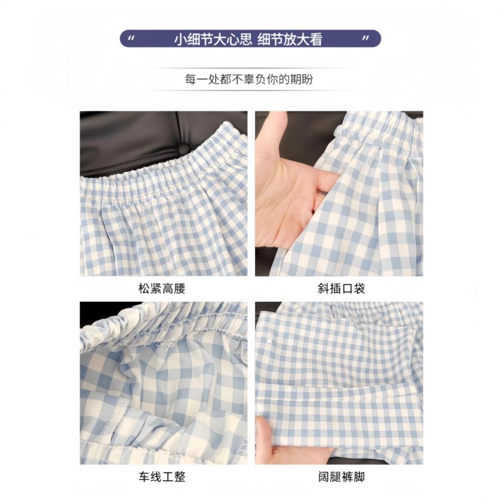 维多利亚质量格子裤女2025夏季爆款宽松显瘦休闲裤多巴胺粉色阔腿 - 图1