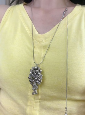 韩版东大门银葡萄串珠项链女长款毛衣卫衣链韩系ins颈链配饰气质
