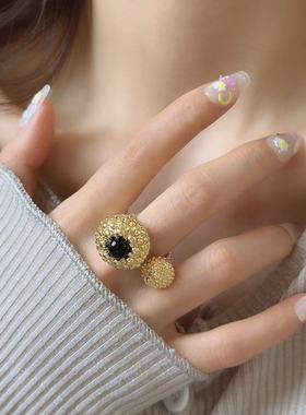 潮酷辣妹黑色宝石独特戒女指轻奢高级感中古vintage小众设计指换