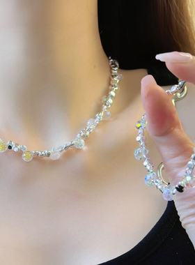 超仙炫彩清冷感小灯泡碎银锁骨链项链女小众设计高级感手链毛衣链