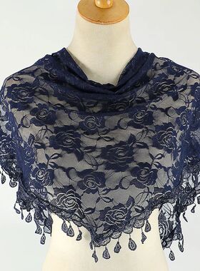 Women Rose Lace Scarf Spring Lady Solid Hollow-out Triangula