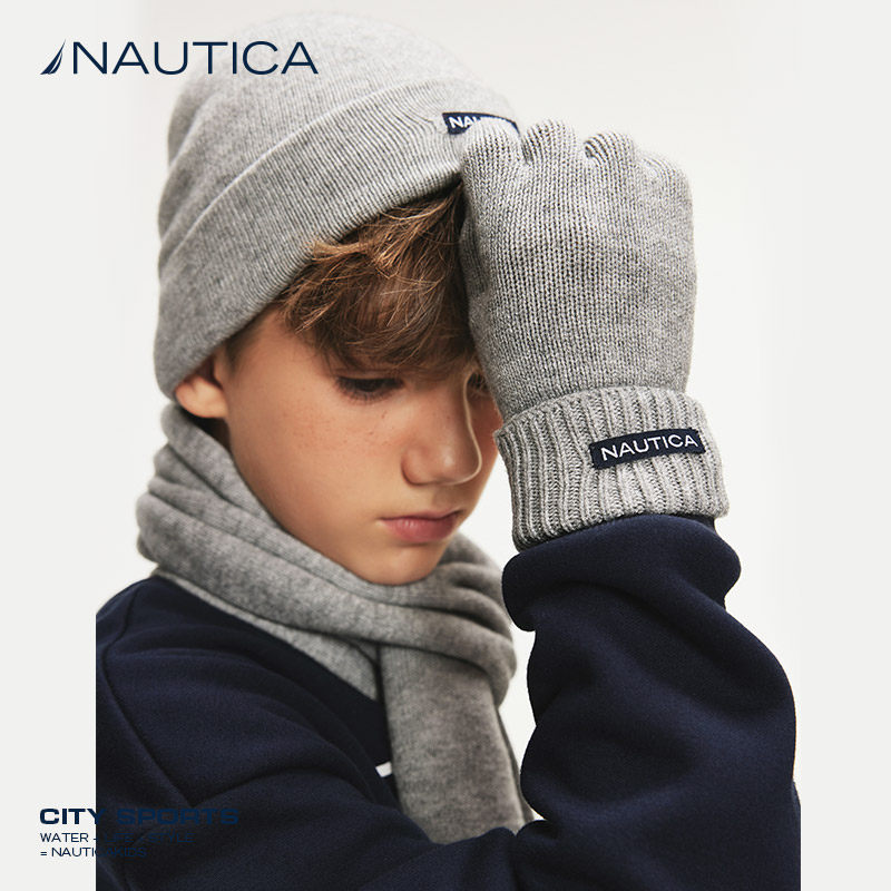 NAUTICA/诺帝卡童装男童女童五指手套秋冬季儿童针织帽子围巾套装