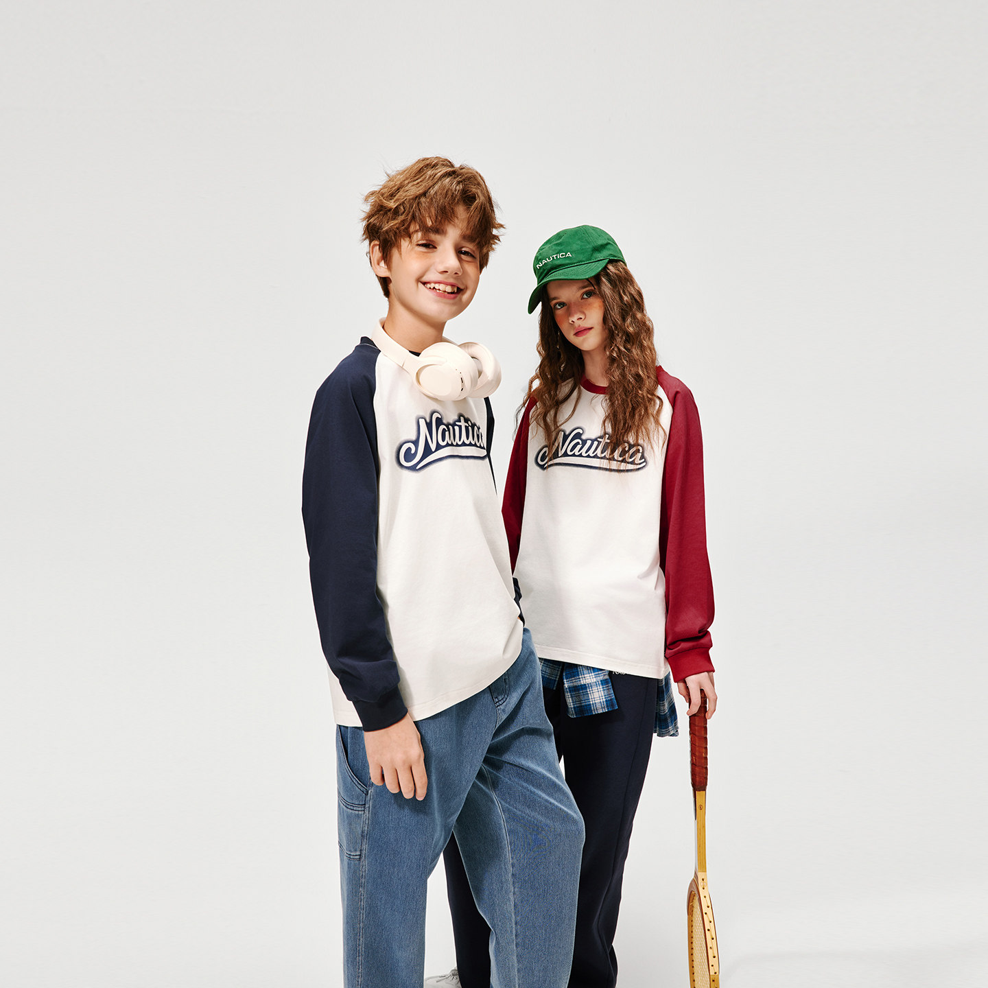 NAUTICA/诺帝卡童装 男童女童长袖T恤春季儿童重磅插肩袖美式复古,淘宝优惠券,粉丝福利购,淘宝优惠卷