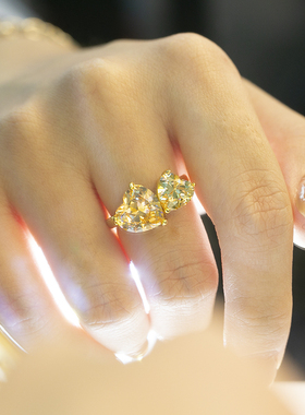 双主石摩根石香槟钻情侣爱心戒指