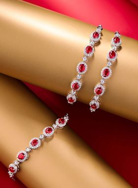 新款镀S925银镶嵌鸽血红宝石手链女大气精致高级感小众手饰