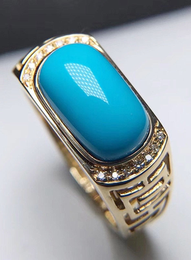 仿绿松石镀18K金戒指国风复古宫廷镶嵌男女指环活口个性简约气质