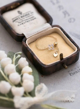 小花薰日系白蝶贝调节链条戒指女