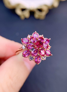 新款镀18K玫瑰金石榴石戒指豪华全净颜色好气质时尚奢华开口指环