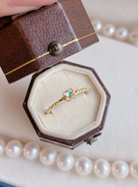 【花影之珠】微镶高质量梦幻欧泊戒指日系轻奢简约18K金戒