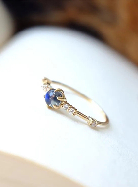 蓝色轻奢s925月光石戒指优雅小巧