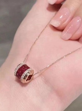 【好运珠】仿鸽血红水晶镶嵌锆石吊坠项链女镀925仙气高颜值气质