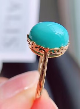 【鸽蛋绿】仿绿松石戒指镀18K金镶嵌精致潮流时尚小众复古百搭