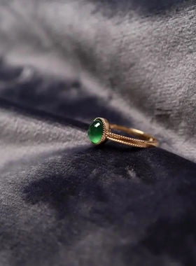 镶嵌玉石彩金复古风大气戒指