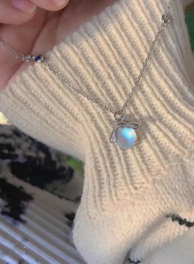 纯银极光萤火虫月光石S925锁骨链