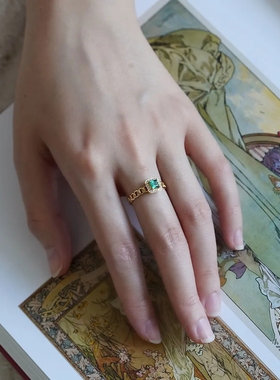 翡冷翠之夜祖母绿宝石可调节戒子