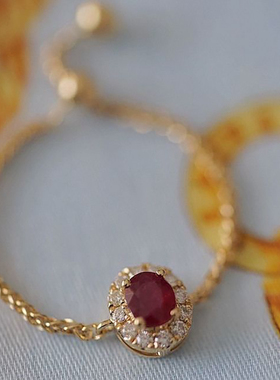 镀18K金镶嵌石榴石链条软戒指女士日系风ins高级轻奢百搭可调节