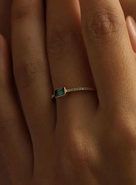 法式祖母绿复古宝石戒指精致小众