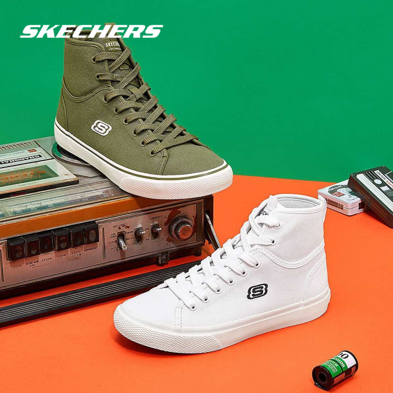 斯凯奇官方旗舰秋季情侣高帮帆布鞋 skechers斯凯奇丰宏板鞋