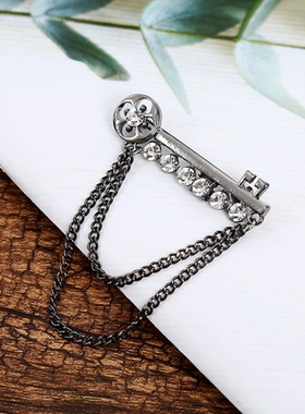Korean New Fashion Metal Key Tassel Long Brooch Rhinestone C