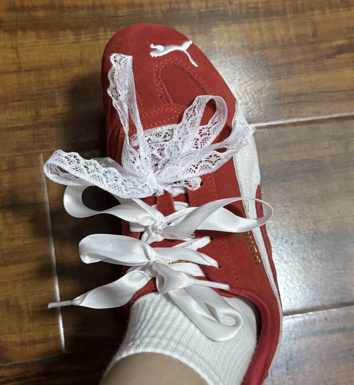 蕾丝鞋带芭蕾风花边鞋带适配puma赛车鞋speedcat阿甘鞋丝带白鞋带 - 图0