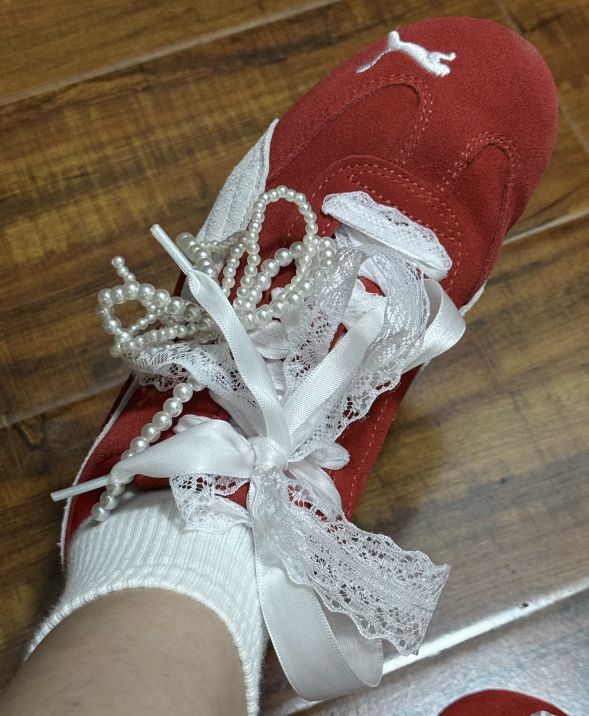 蕾丝鞋带芭蕾风花边鞋带适配puma赛车鞋speedcat阿甘鞋丝带白鞋带 - 图1