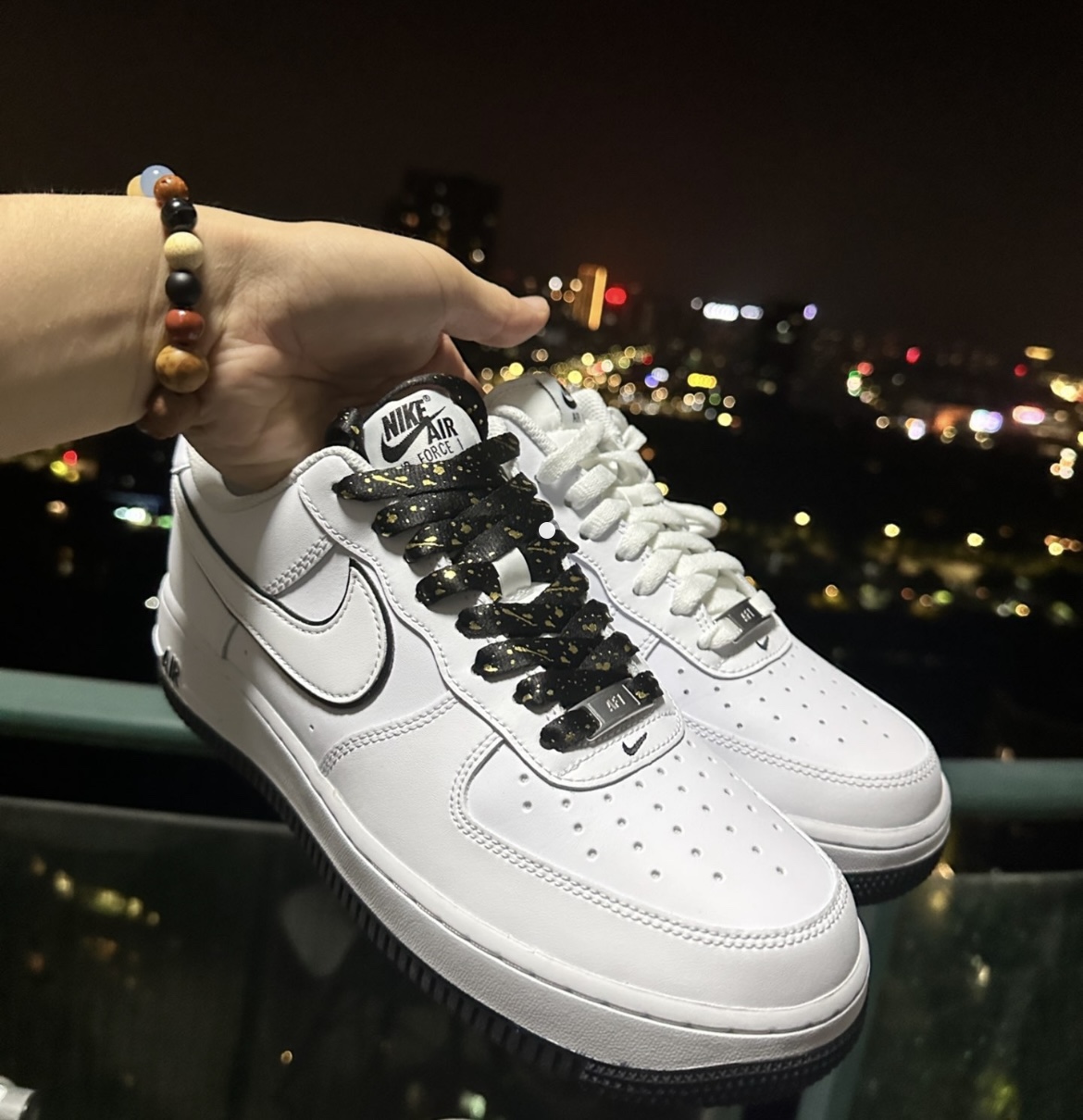 适配NikeAirForce1Low低帮板鞋空军一号白黑色烫金色泼墨af1鞋带-图1