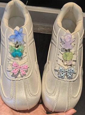 儿童公主鞋带扣仙子郁金香花朵鞋花渐变蝴蝶闪粉鞋子装饰扣配饰
