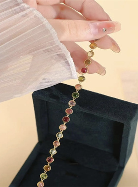 彩色碧玺水晶手链轻奢小众精致女款2026年新款国风复古闺蜜手饰品
