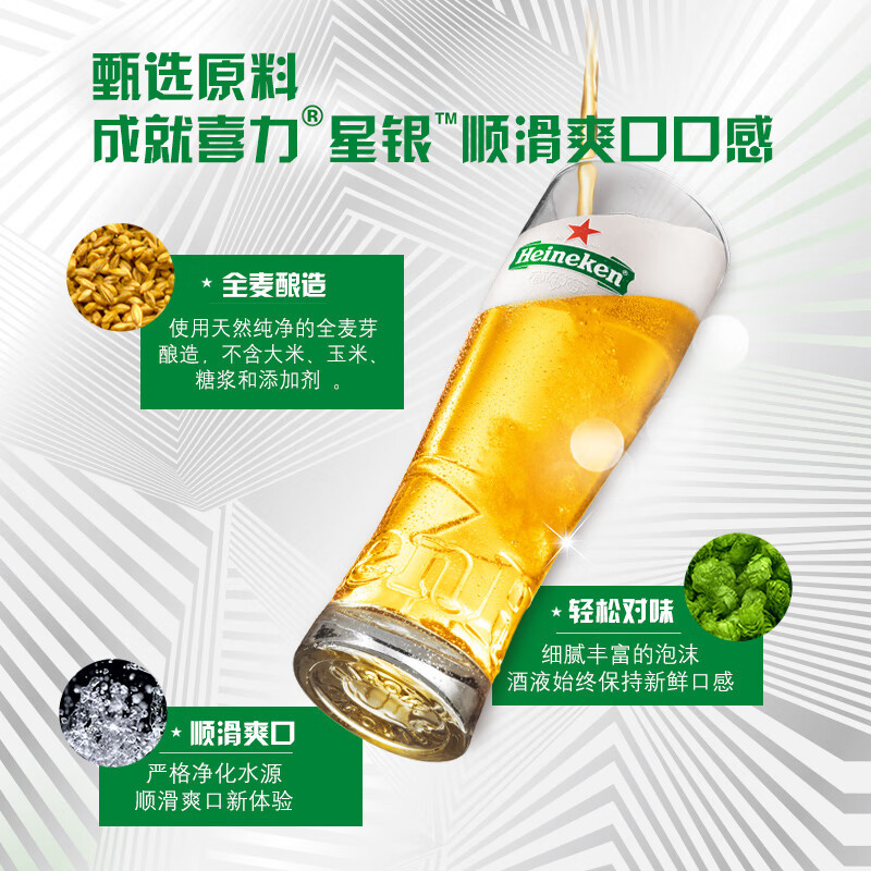 Heineken Silver/喜力星银铝瓶装330ml*24瓶整箱啤酒全麦酿造官方