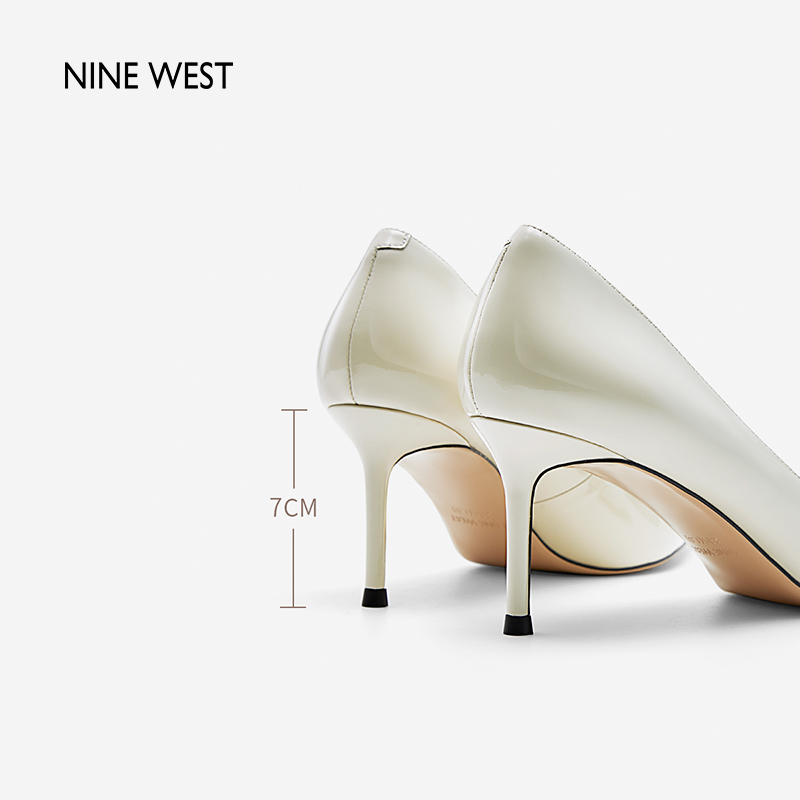 Nine West/玖熙流金之叶小猫跟单鞋女2025夏季新款浅口漆皮高跟鞋