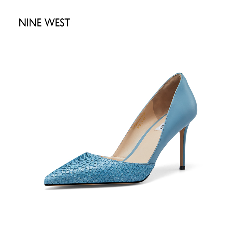 Nine West/玖熙高跟鞋女细跟春夏新款尖头鱼皮革优雅宴会气质女鞋-图3