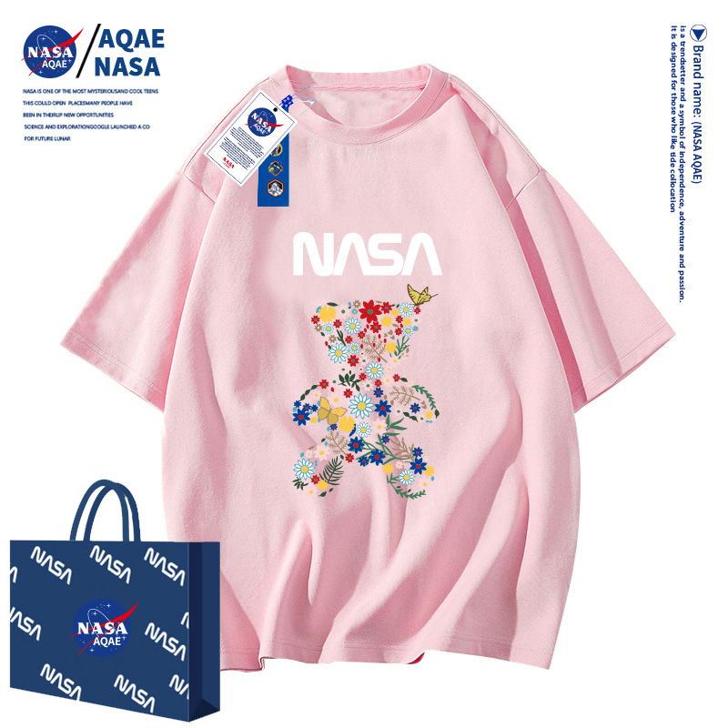 NASA AQAE联名t恤男宽松纯棉学生情侣装夏季新款潮牌印花短袖女I