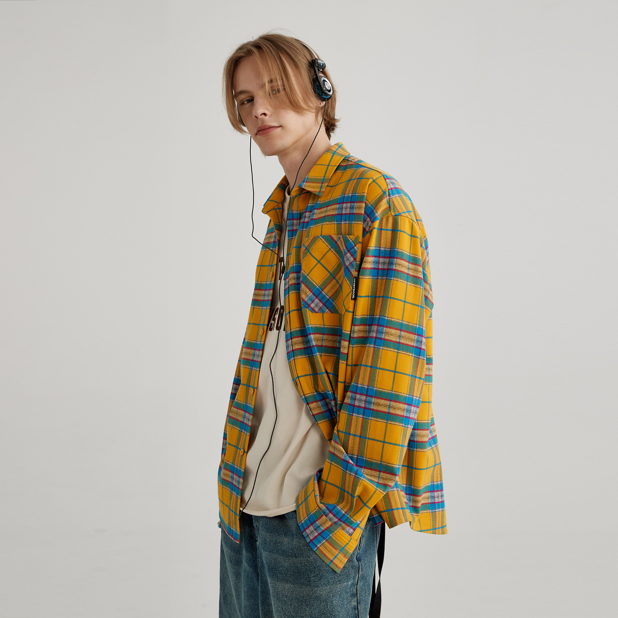 heartboon春季黄色格子长袖衬衫 heartboon衬衫