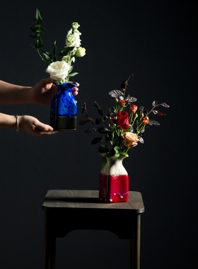 手工陶瓷工艺品窑变小花插