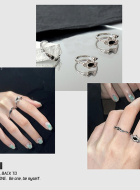 小众原创黑色锆石戒指ins