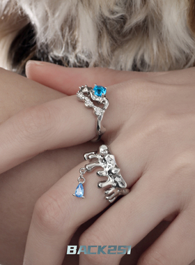 小众设计不规则异形蓝色锆石戒指