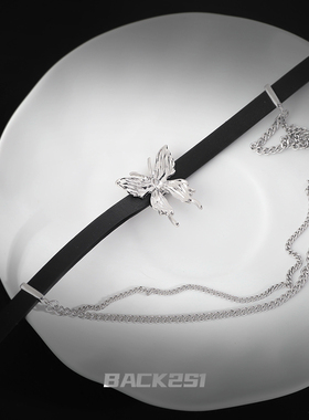 欧美复古蝴蝶流苏皮革项圈颈链