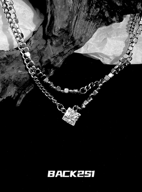 项链众双层镶钻男女通用钛钢