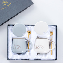 Ceramic Mark Cup Gift Box Suit Couple Pair Cup Cup With Cover Spoon Companion Gift Home Water Glass A Couple