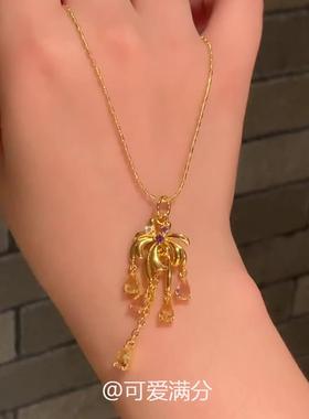 金色烟花吊坠项链女款2024新款