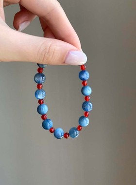 国风仿蓝晶石红玛瑙串珠手串女款